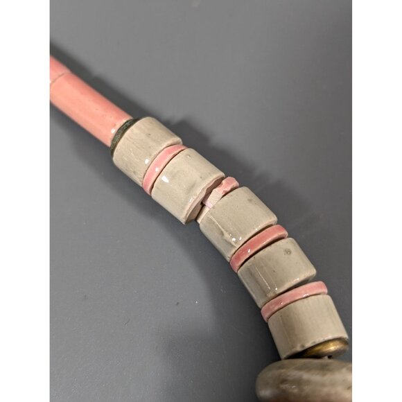 Pink Gray Ceramic Bead Statement Necklace Chunky Tribal Boho 17" - Picture 9 of 10